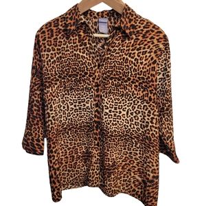 Laura Scott Leopard Print Top 18w Pleated 3/4 Sleeve Animal Print 1x 2x Plus